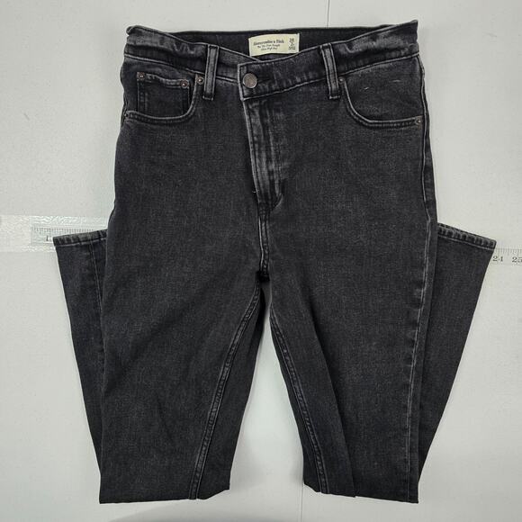 Abercrombie the 90s slim straight ultra high rise‎ jeans black denim 26/2 5402 - Picture 1 of 12